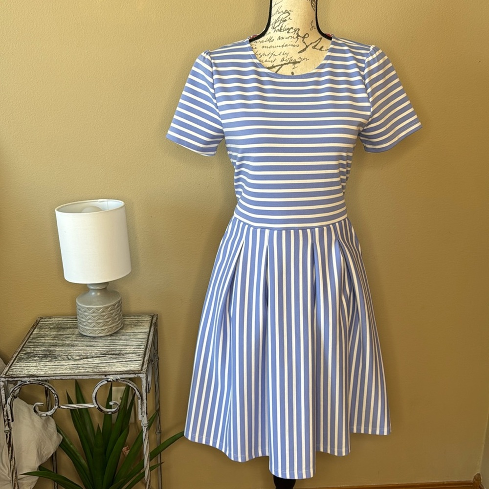 DRAPER JAMES RSVP Dress Preppy Striped Fit & Flare Pockets Short Sleeves S 2 4 6